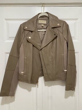 Michael Kors Taupe Leather Moto Jacket
